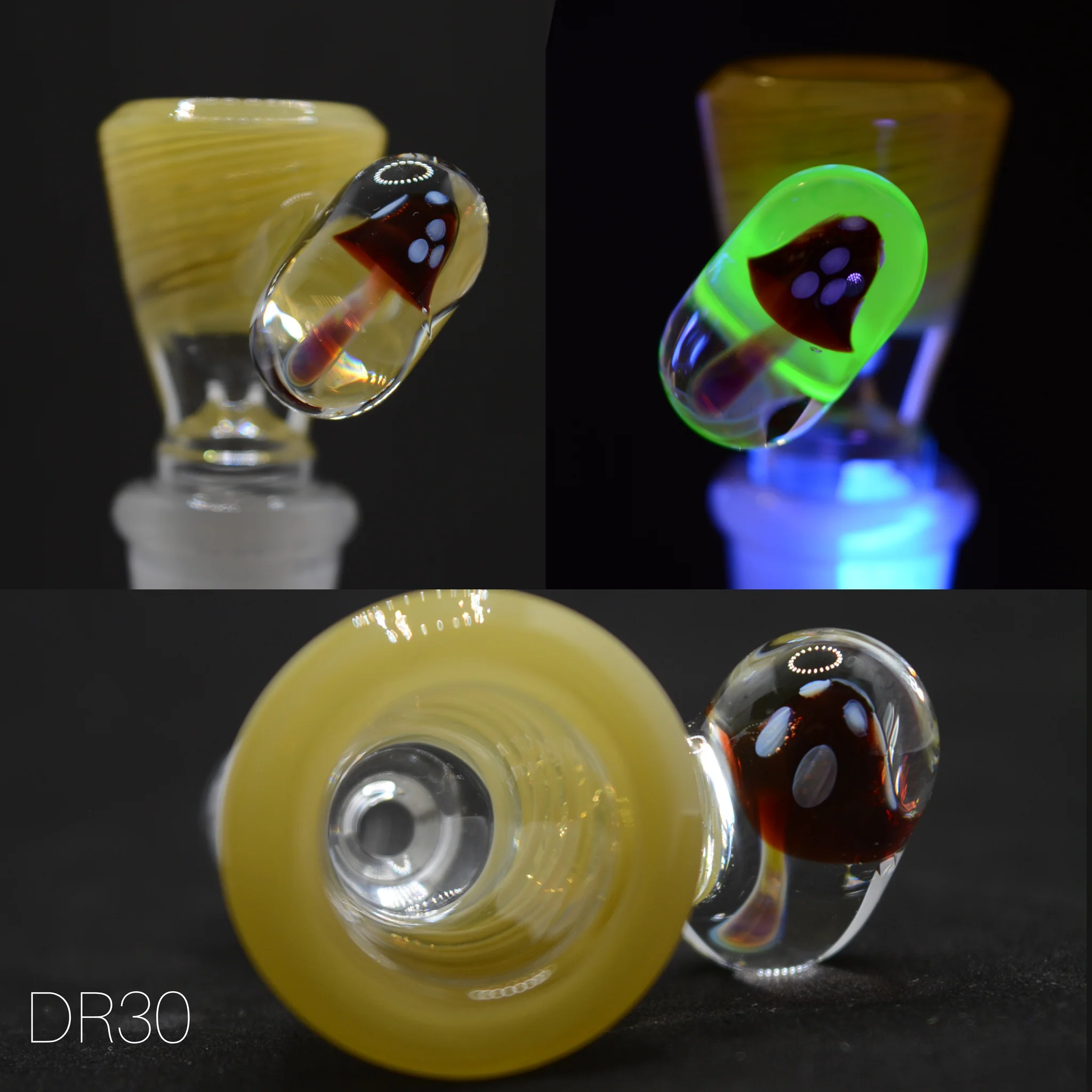 Drewp Glass - 14mm Worked UV Psychedelic Bowl (1 Hole) - Designs Available UV DR30