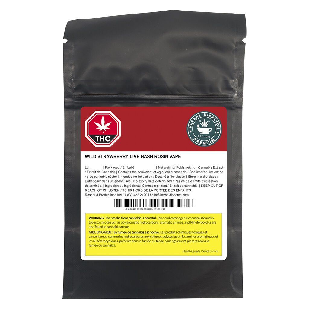 Herbal Dispatch Premium - Wild Strawberry Live Hash Rosin Disposable Vape Pen - Sativa - 1g