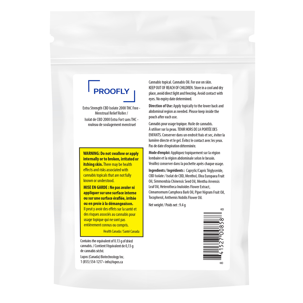PROOFLY - Extra Strength CBD Isolate 2000 THC Free-Menstrual Relief - Sativa - 9.4g