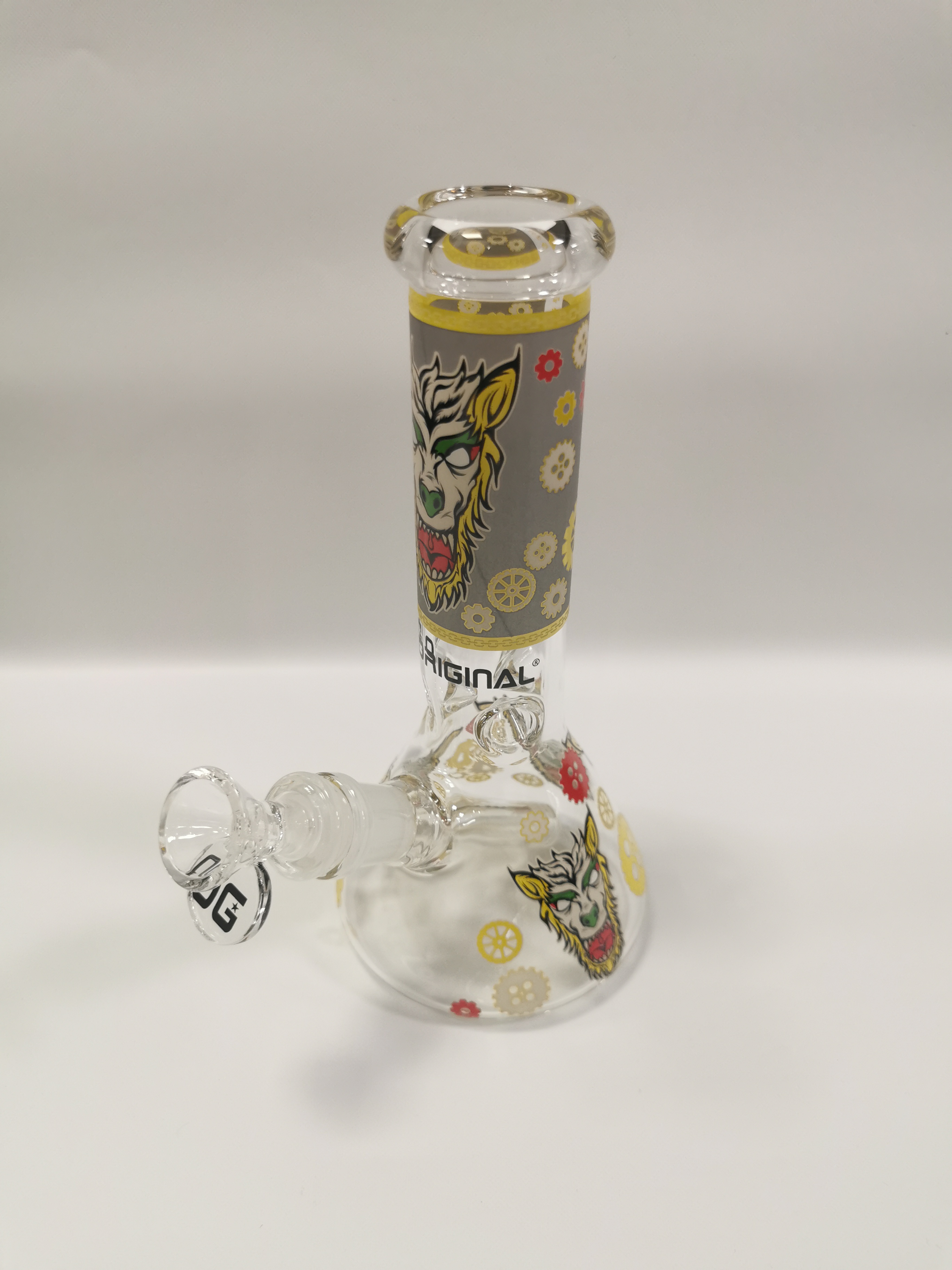 Glass Bong - OG Original 8inch W/Wolf Desing Yellow