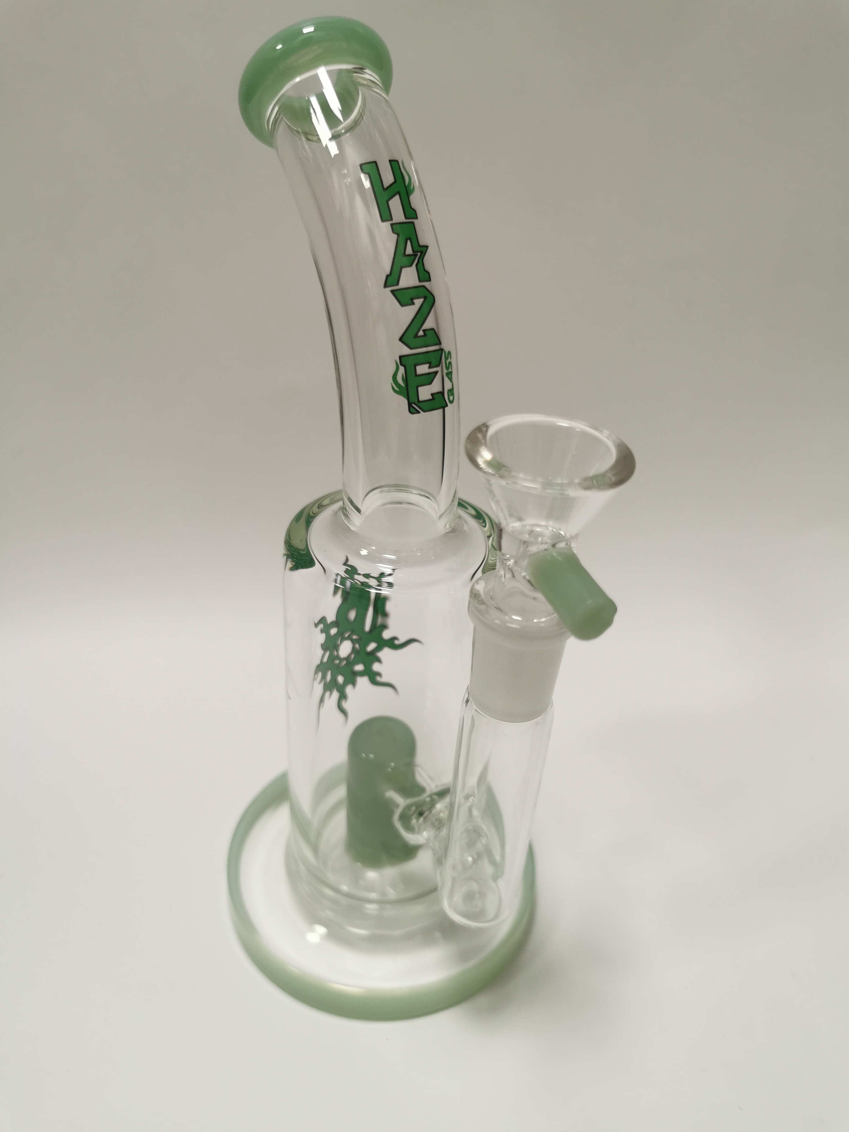 Haze Glass Bong - 9inch Clear With Green Font HZ041