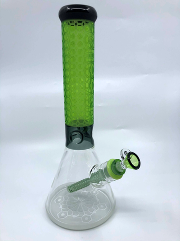 Cheech Glass - 14" Engraved Beaker Bong (7mm) Hexagons Model