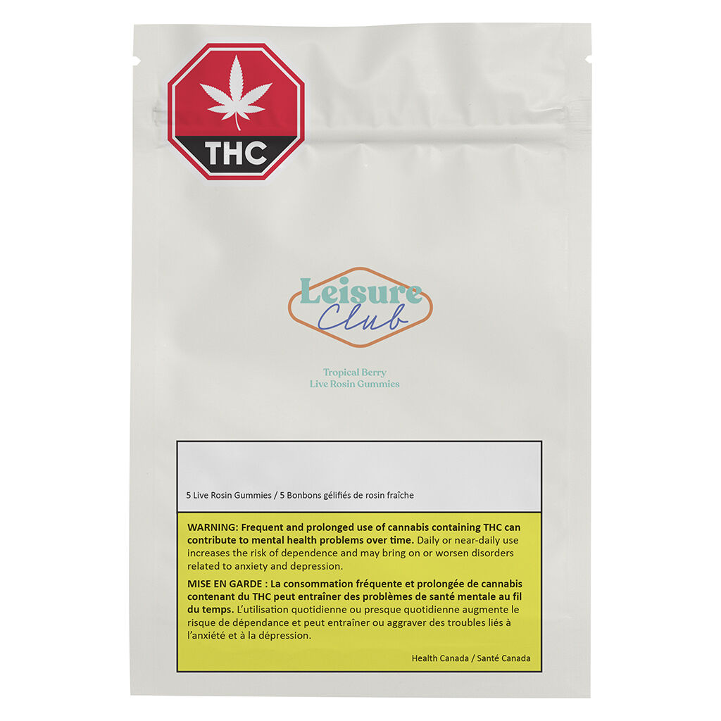 Leisure Club - Live Rosin Gummies Tropical Berry Soft Chews - Indica - 5 Pack