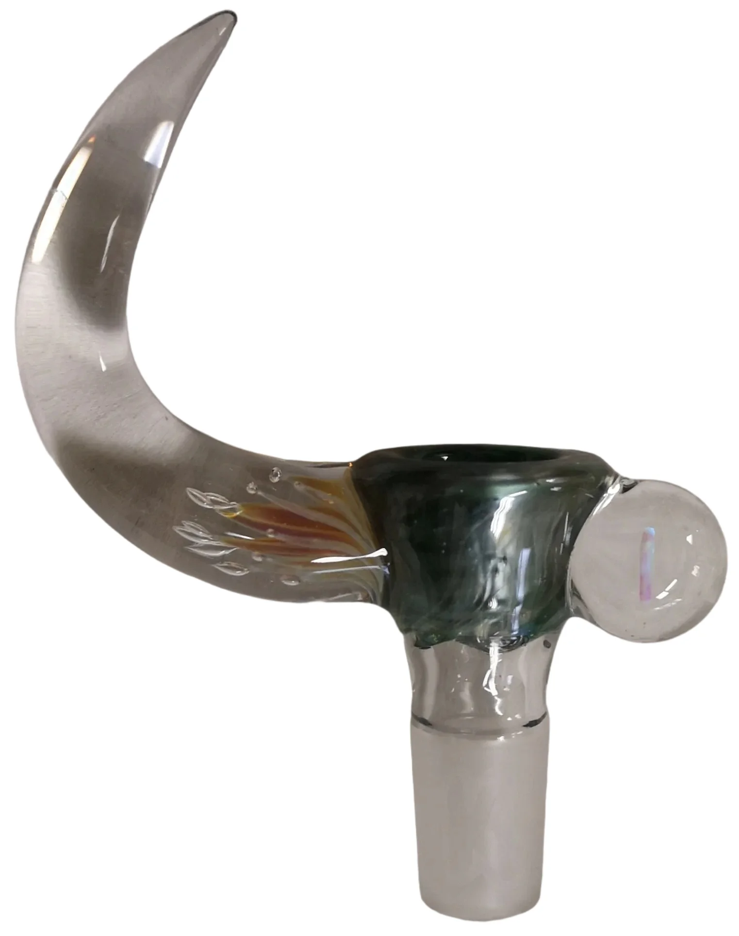 KOBB Glass - 18mm Worked Up Horn Bowl w/ Opal Chunk Marble (4 Hole) - Green KO22