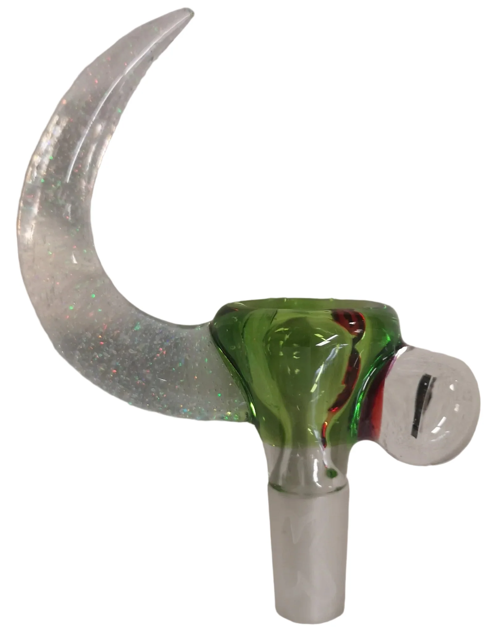 KOBB Glass - 14mm Worked Crushed Opal Up Horn Bowl w/ Puppy Millie (1 Hole) - Tropical GreenKO47