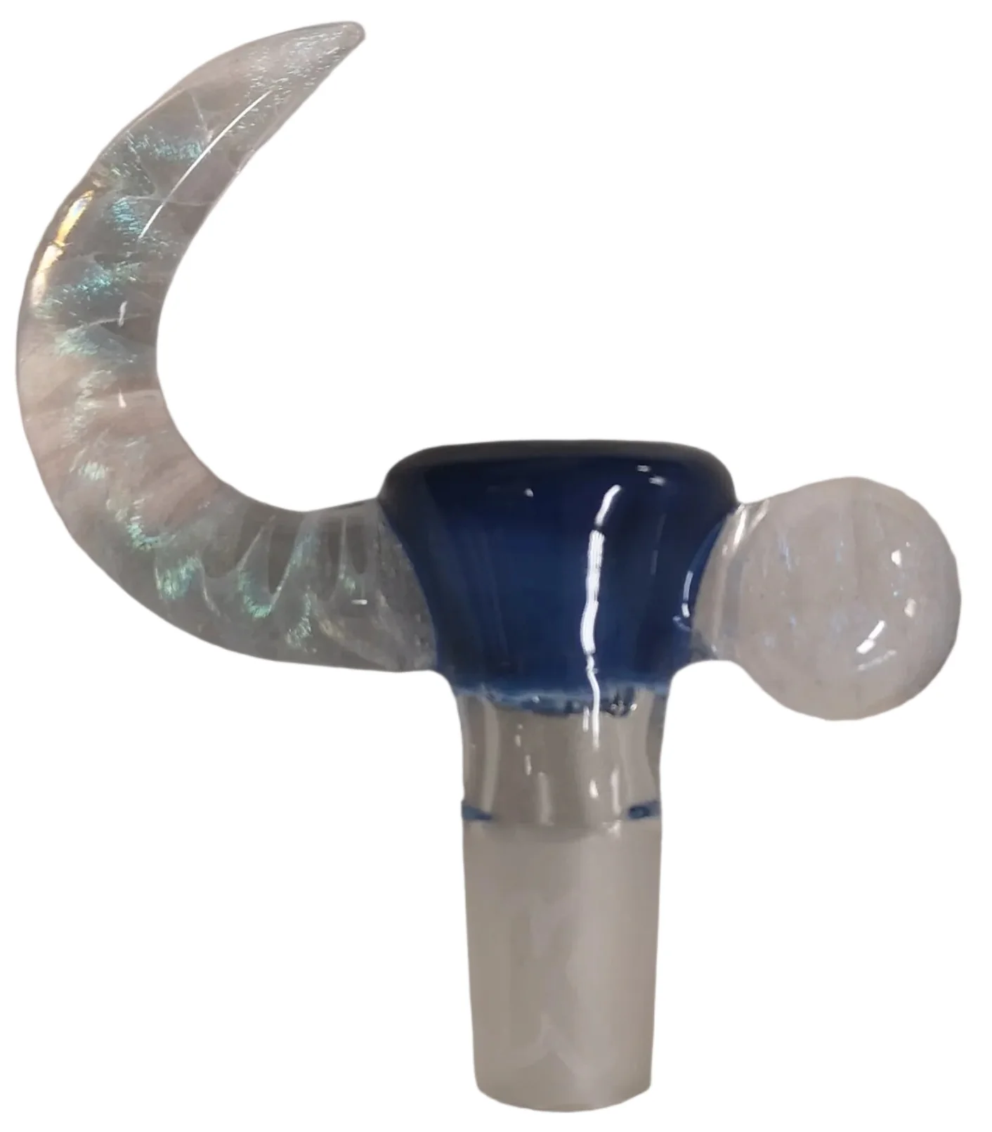KOBB Glass - 18mm Worked Up Horn Bowl w/ Dychro Marble (4 Hole) - Blueberry Opal KO36