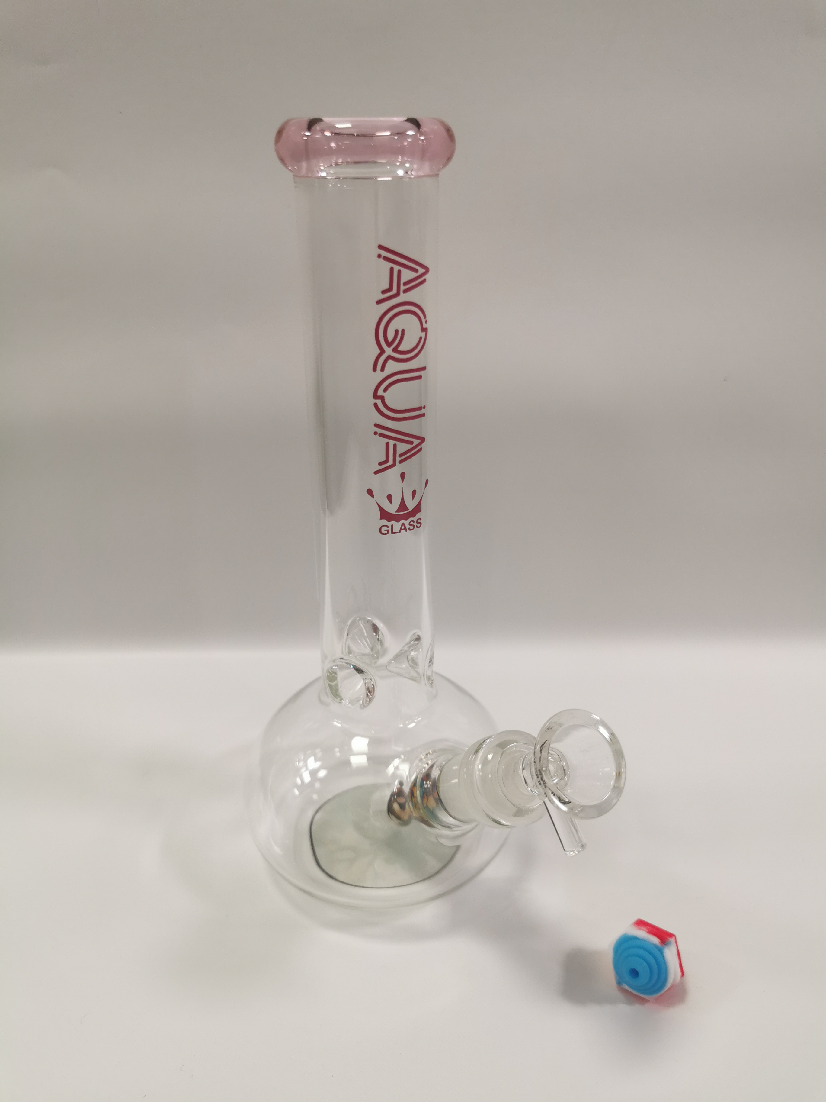 Aqua Bong - Clear w/pink font owl stamp on bottom 10in
