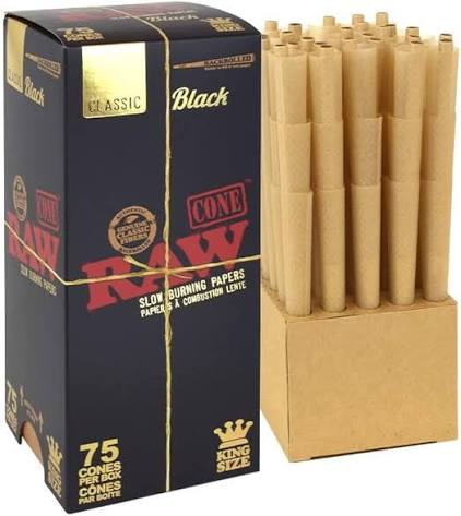 Raw Cone Classic Black 75 pack 1 1/4