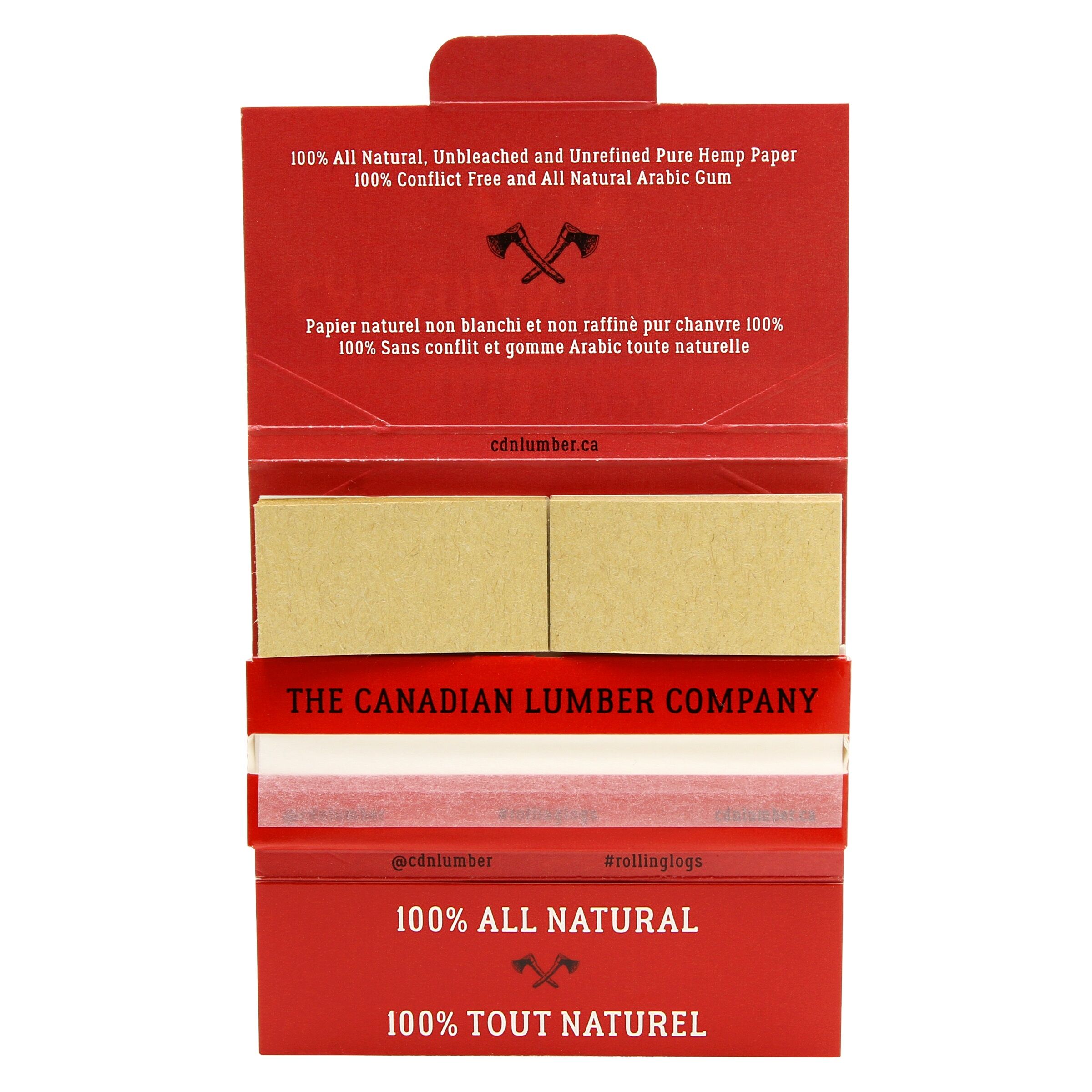 Canadian Lumber - Hippy Unbleached Hemp & Flax Rolling Papers with Tips - 1.25"