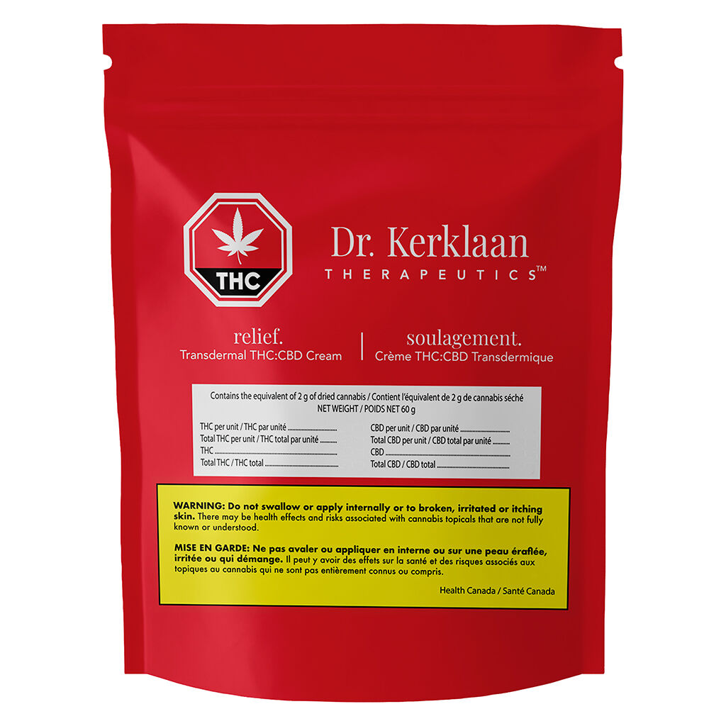 DR. KERKLAAN THERAPEUTICS - relief. Transdermal THC:CBD Cream - Hybrid - 60g