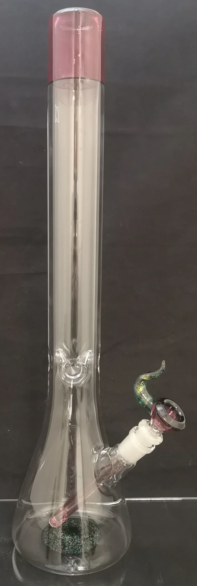 KOBB Glass - 19.5" Worked Beaker Bong w/ Matching Downstem & Bowl (1 Hole) - Pink w/ Crushed Opal Base
