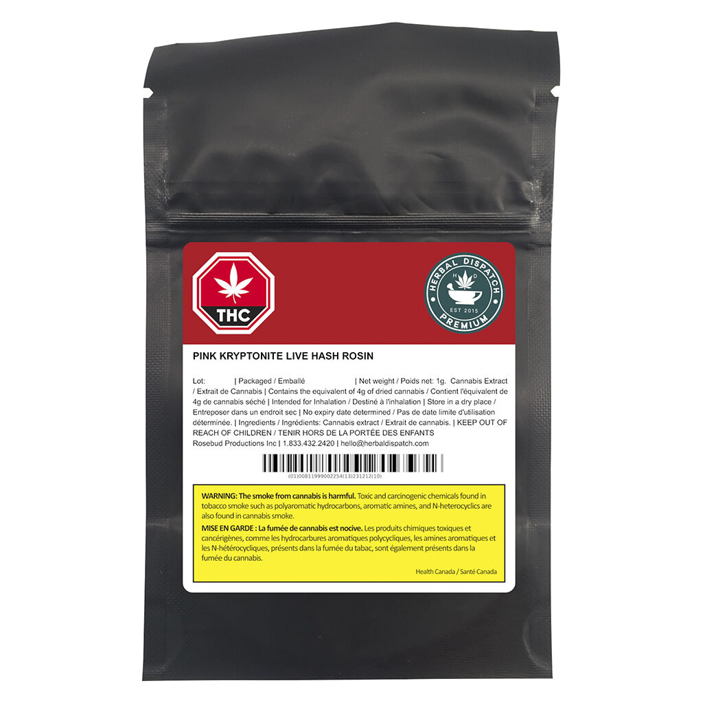 Herbal Dispatch Premium - Pink Kryptonite Live Hash Rosin - Sativa - 1g