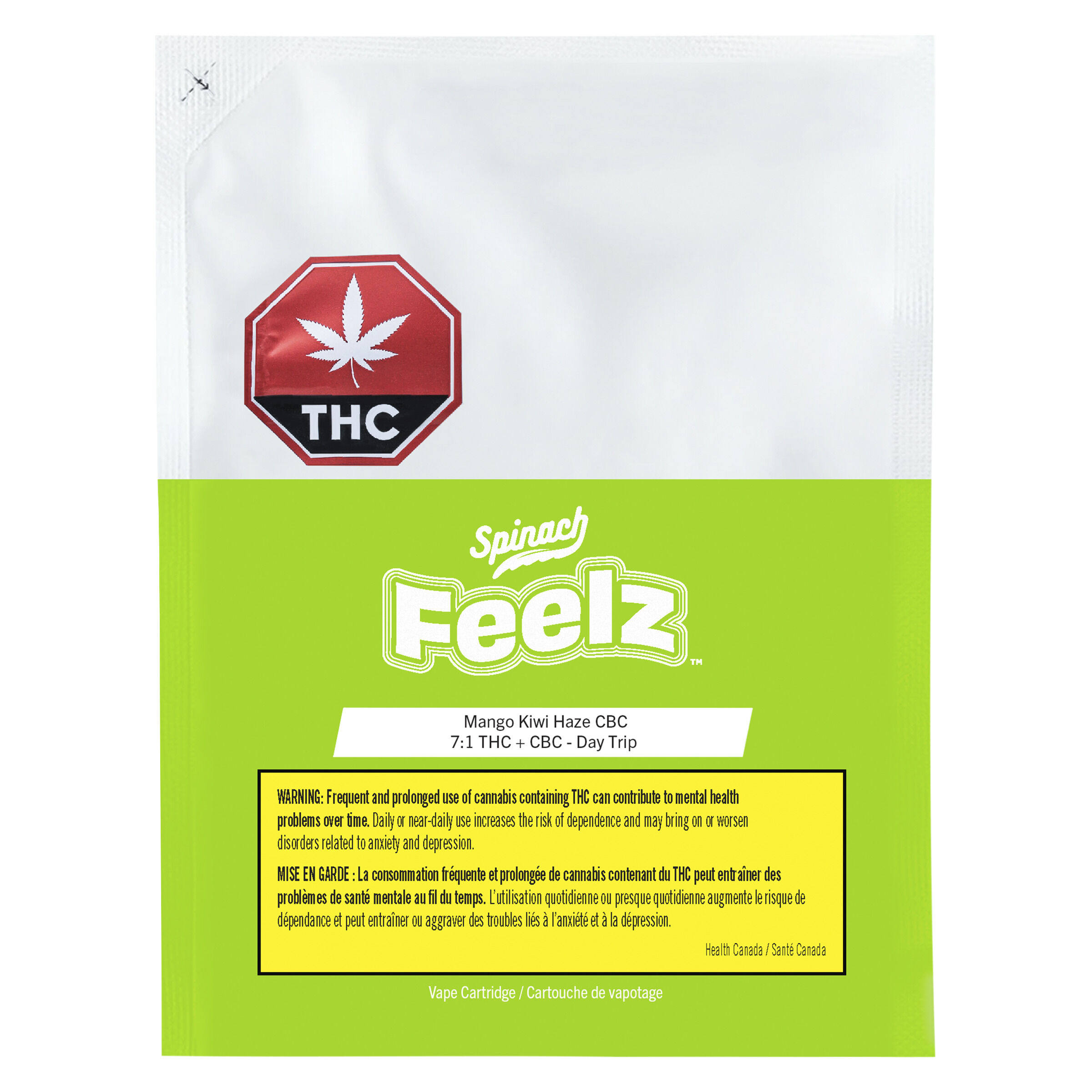 Spinach FEELZ - Mango Kiwi Haze CBC (Day Trip) 510 Thread Cartridge - Sativa - 1g