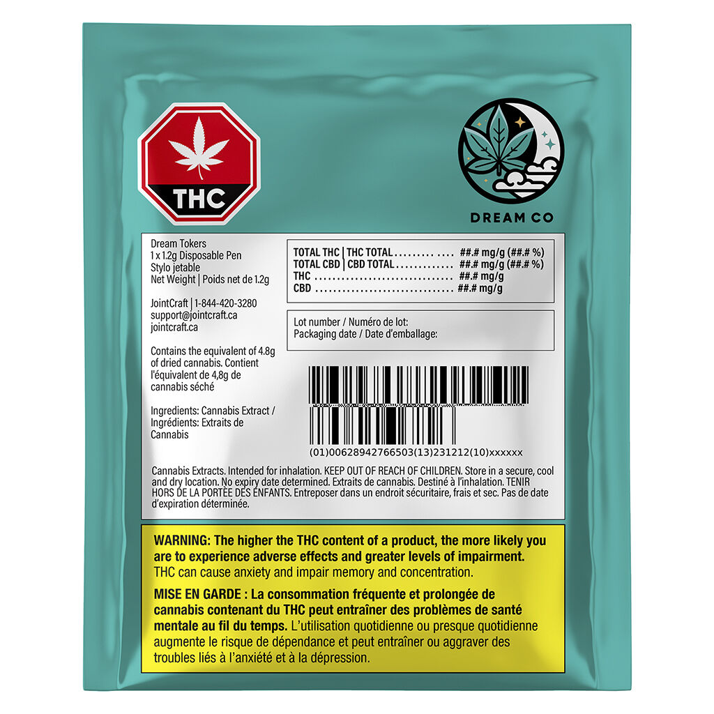 DREAM CO - DREAM TOKERS Disposable Vape Pen - Indica - 1.2g
