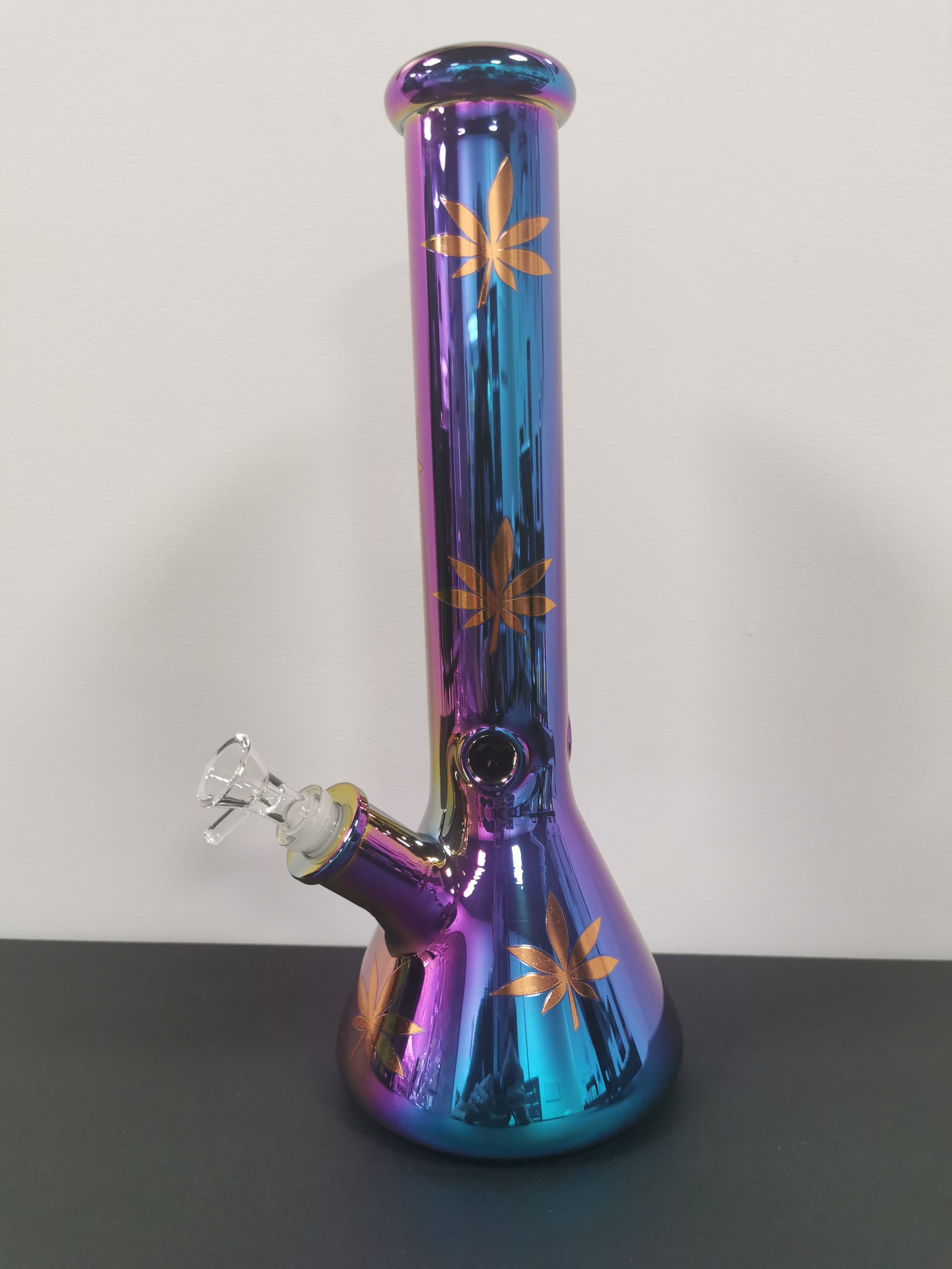 Gassy Bong - Purple/Blue/Green Pot Leaf 14in