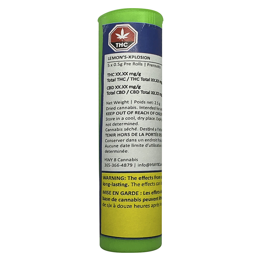 HWY 8 Cannabis - LEMON'S-XPLOSION Pre-Roll - Sativa - 5x0.5g