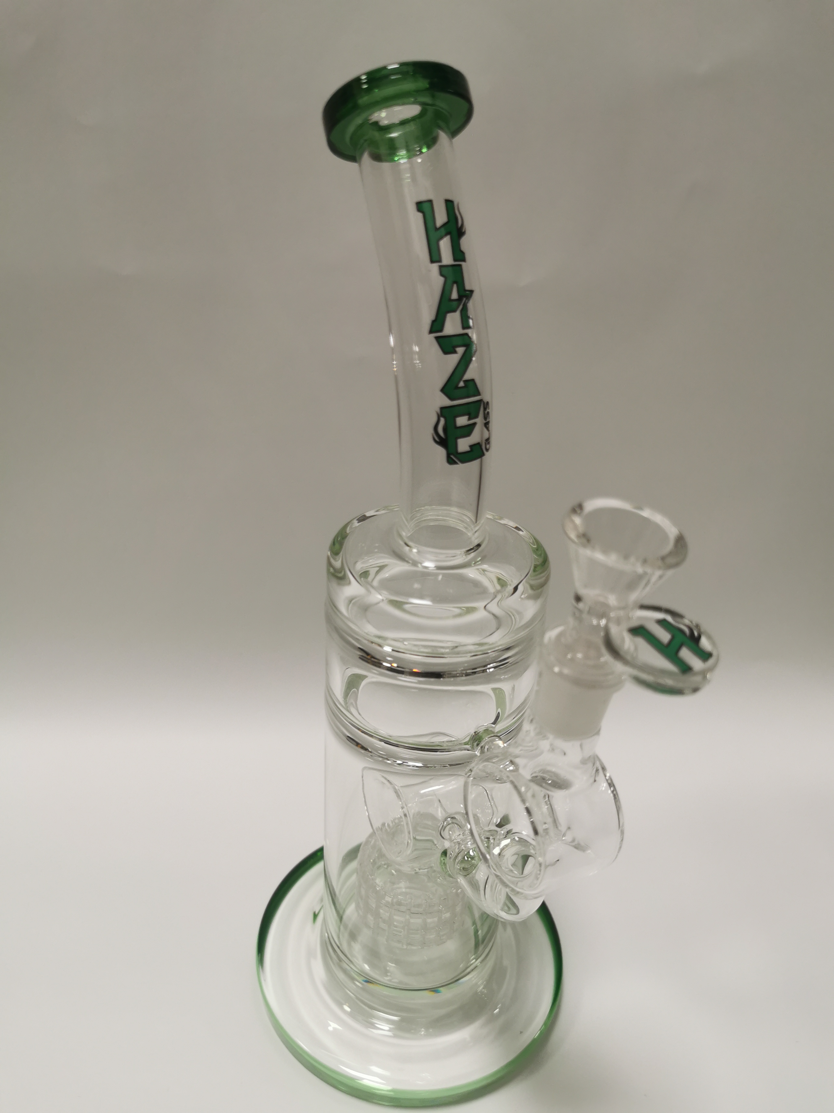 Haze Glass Bong - 12inch Clear With Green Letters