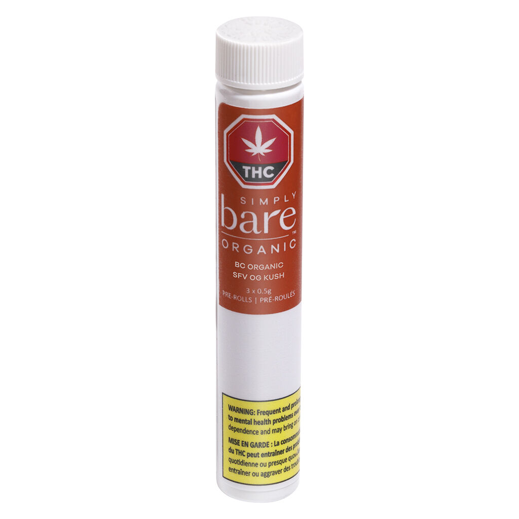 Simply Bare - BC Organic SFV OG Kush Pre-Roll Indica - 3x0.5g