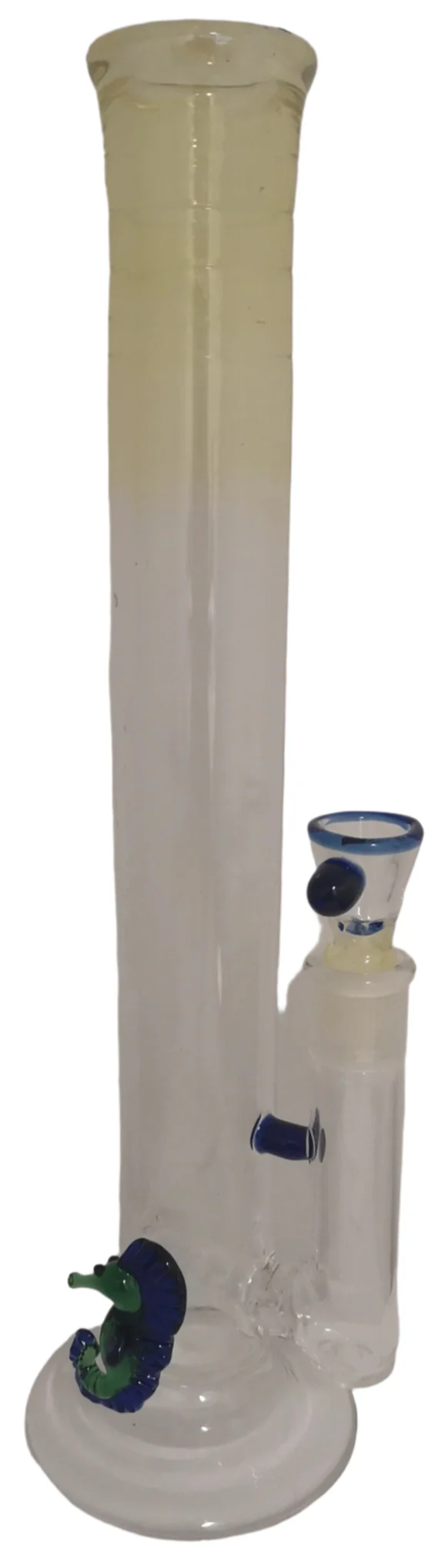 Terry Boake Glass - 14" 18mm Fumed Accented Stemline Bong w/ Seahorse & Nub Bowl (4 Hole) - Blue TB58